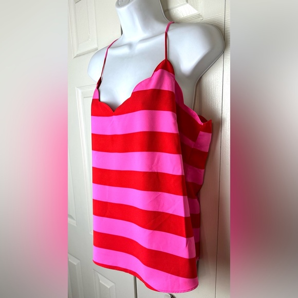 J.CREW Scalloped Cami Tank Top Striped Pink Red Camisole Shirt Blouse Layering - Picture 4 of 15